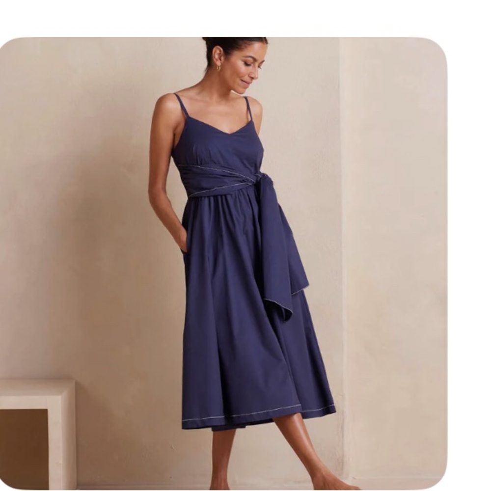 Summersalt Deep Blue Tie-Waist Midi Dress